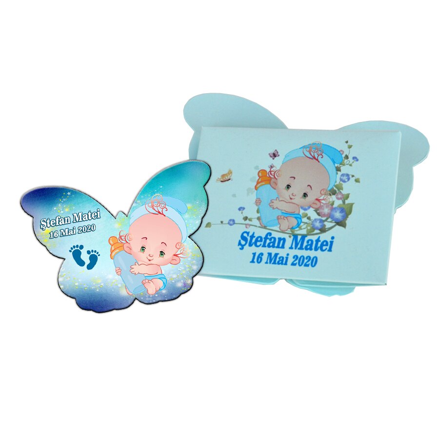 Marturii botez, magnet fluture bleu, 8 cm x 6 cm